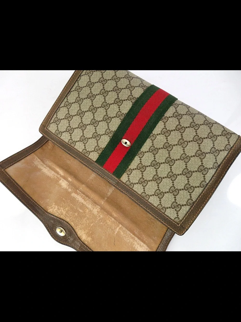 Gucci Monogram Clutch with Signature Green and Red Web Stripe